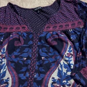 Lucky Brand Women's Top in Purple and Blue Patterned Blouse, Sz Medium